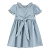 Blue Pinstripe Brown Smocked Ruffle Collar Dress