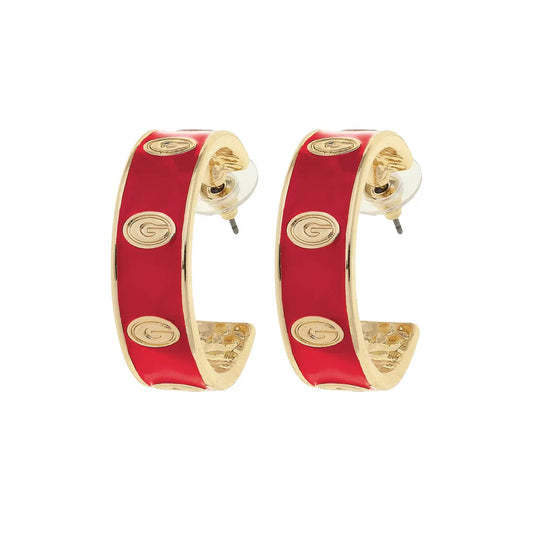 Georgia Bulldogs Enamel Logo Hoop Earrings | Red