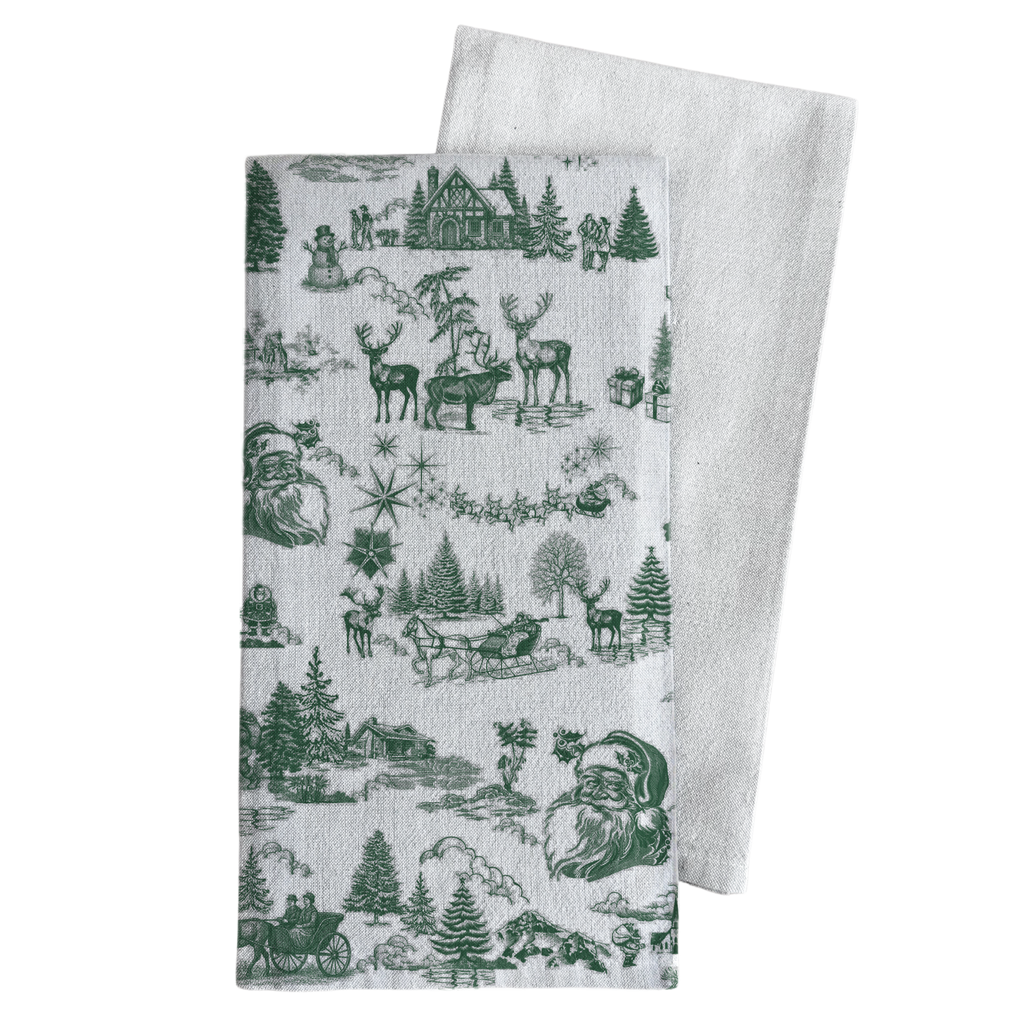 Christmas Toile Green Tea Towel