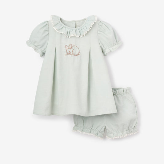 Pale Blue Embroidered Bunny Easter Dress