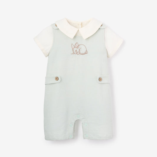 Pale Blue Embroidered Bunny Easter Jon Jon