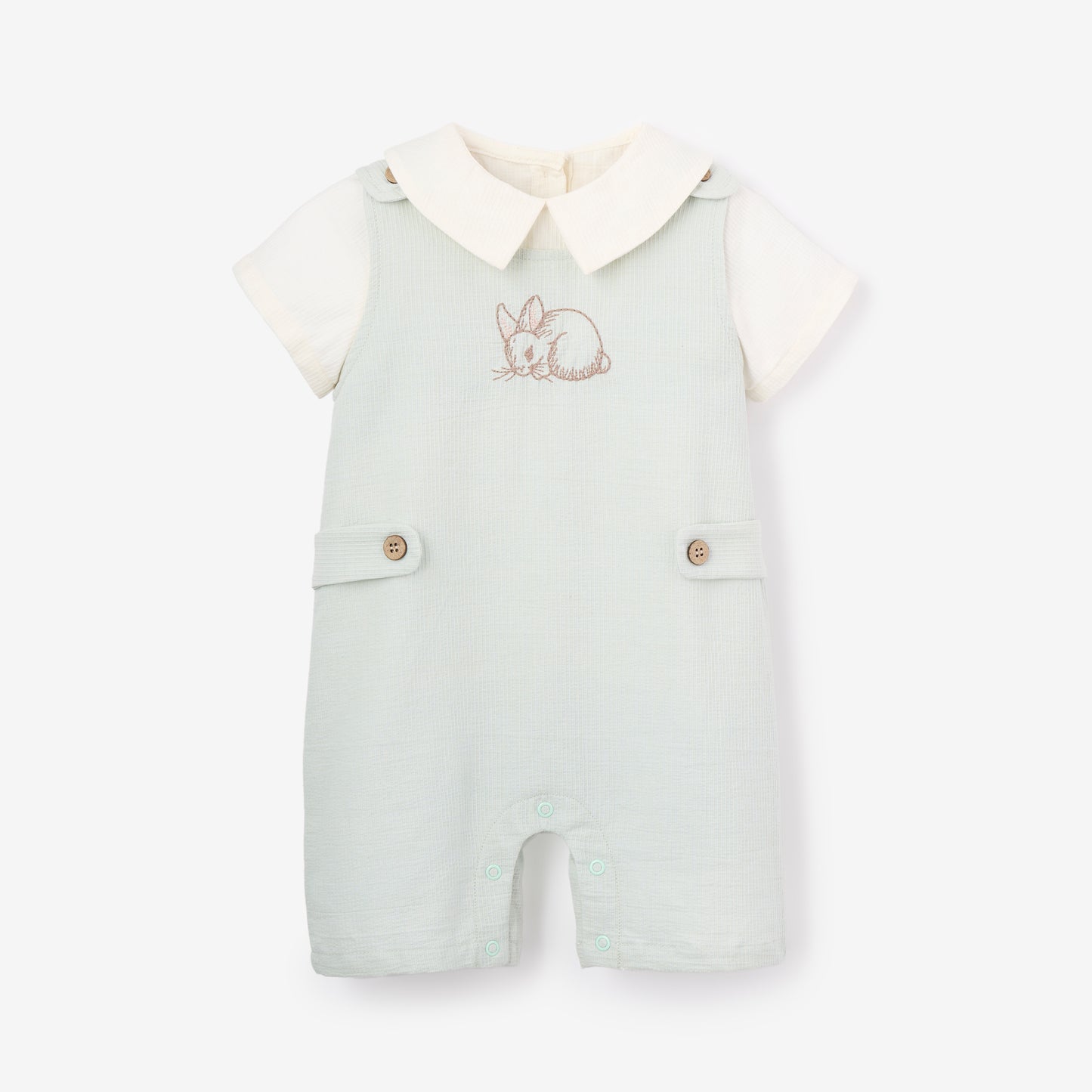 Pale Blue Embroidered Bunny Easter Jon Jon