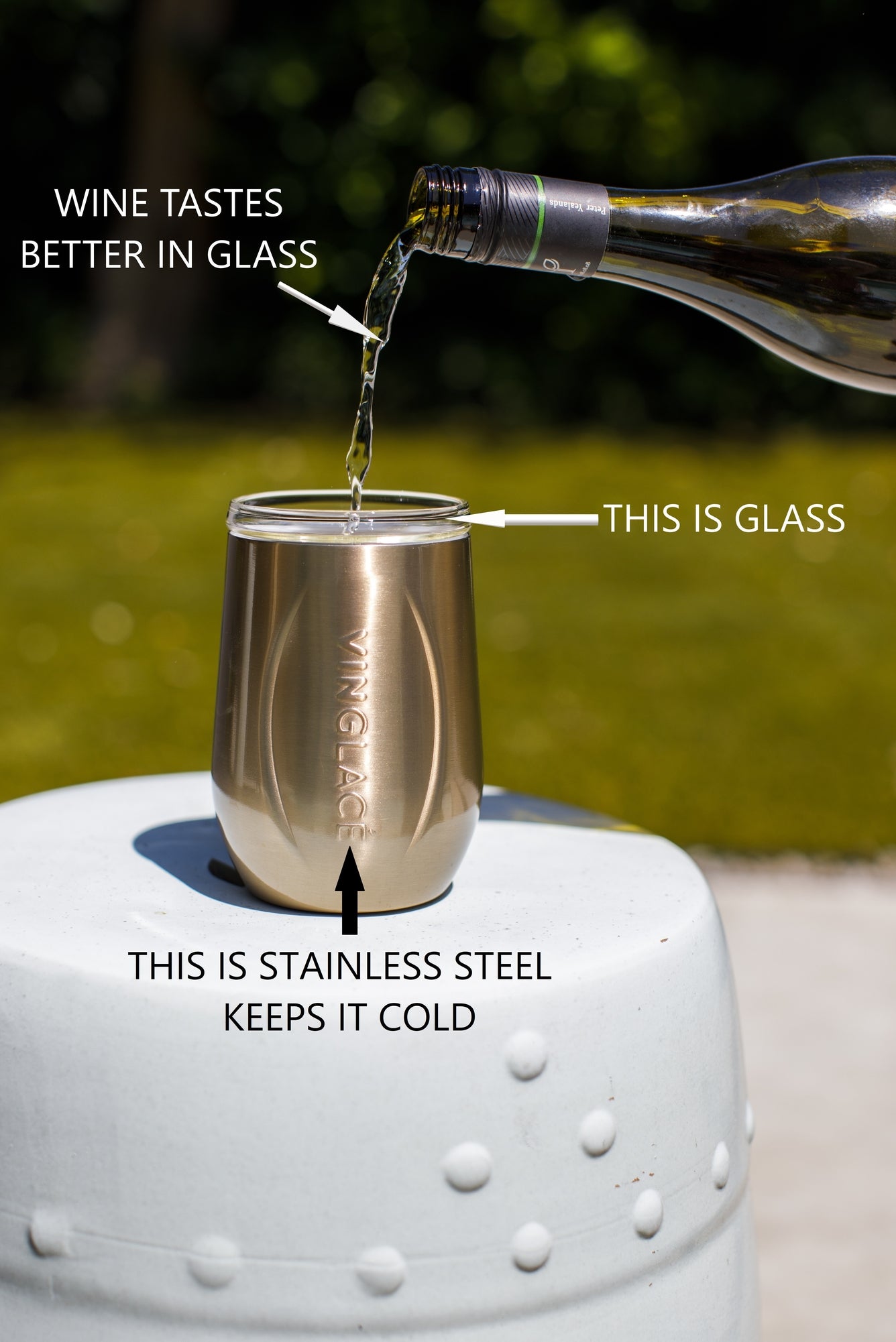 Wine Gift Set| Chiller with Glass Lined Wine Glasses | Gold/Copper