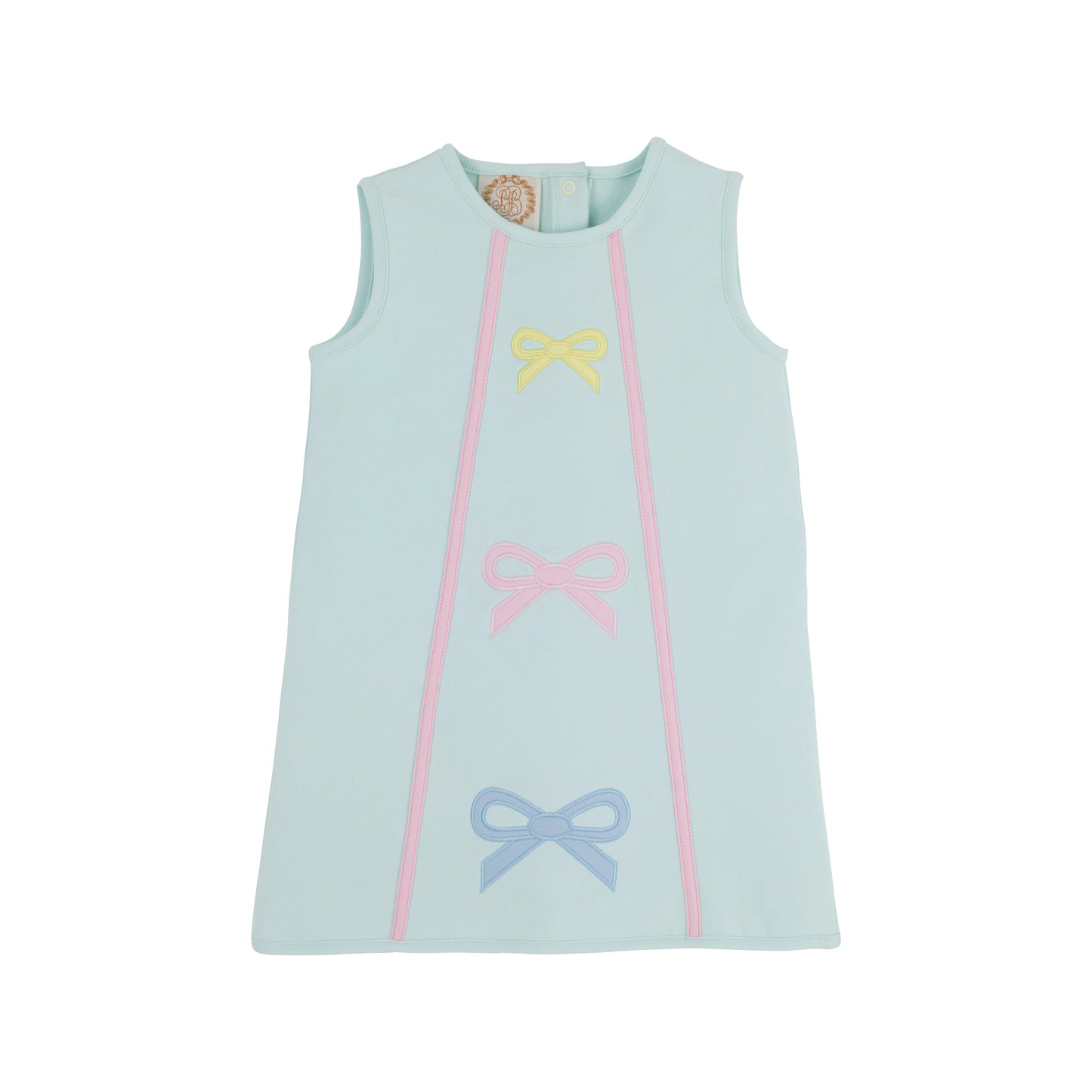 Annie Apron Dress | Sea Island Seafoam with Palm Beach Pink & Bow Appliques