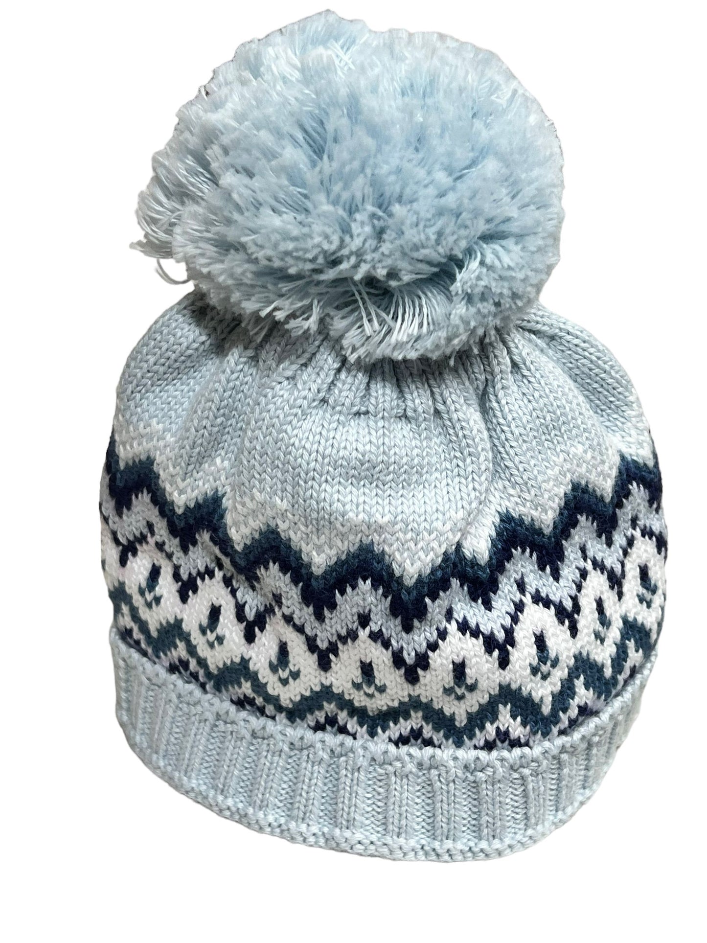 Fair Isle Herringbone Toboggan Hat | Light Blue