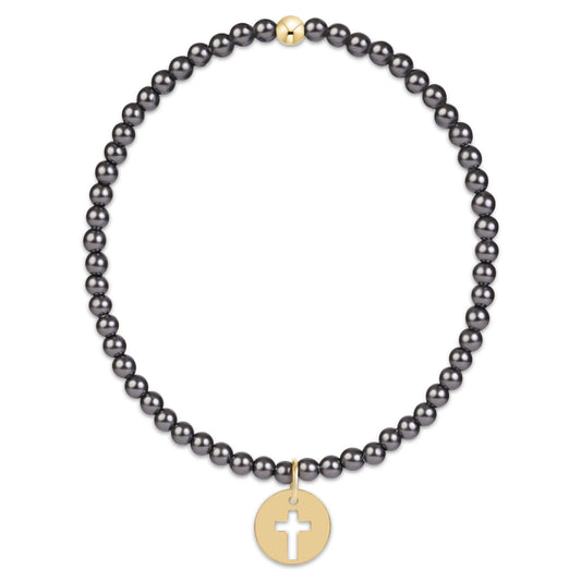 classic pearl dark grey 3mm bracelet | blessed gold disc