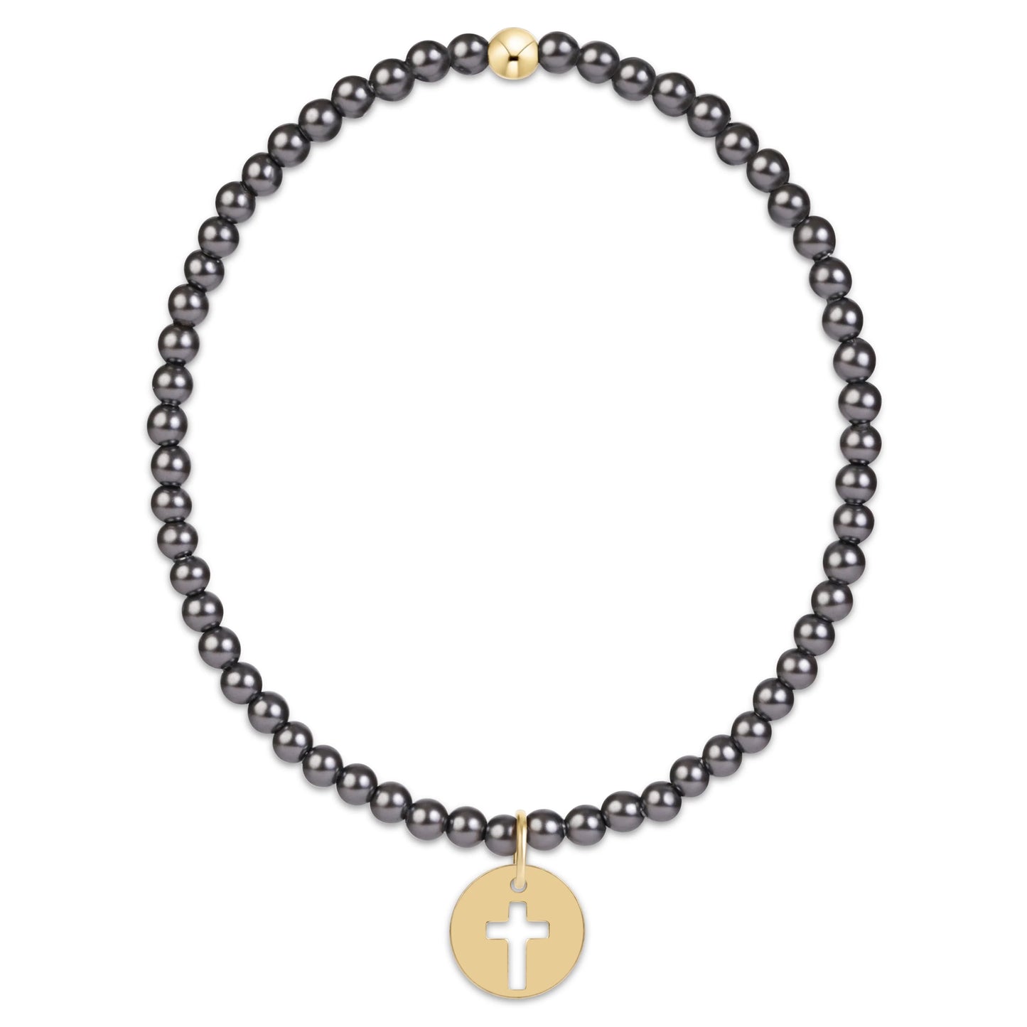 classic pearl dark grey 3mm bracelet | blessed gold disc