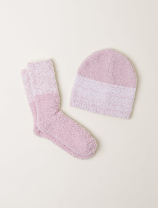 CozyChic® Heather Stripe Beanie and Sock Set | Dusty Rose