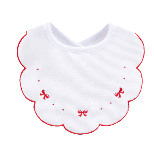 My First Christmas Embroidered Pima Jacquard Scalloped Bib