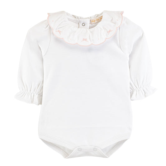 Bodysuit w/Pink Bow Ruffled Collar
