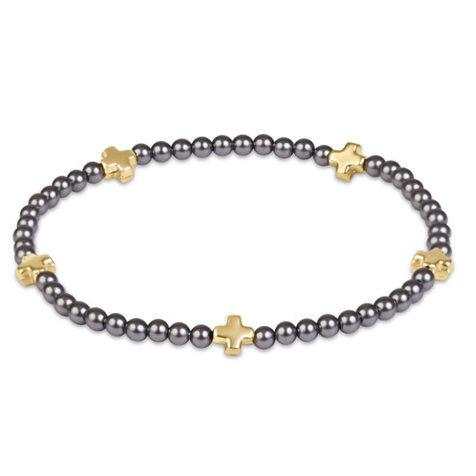 signature cross small 3mm pearl dark grey bracelet - gold
