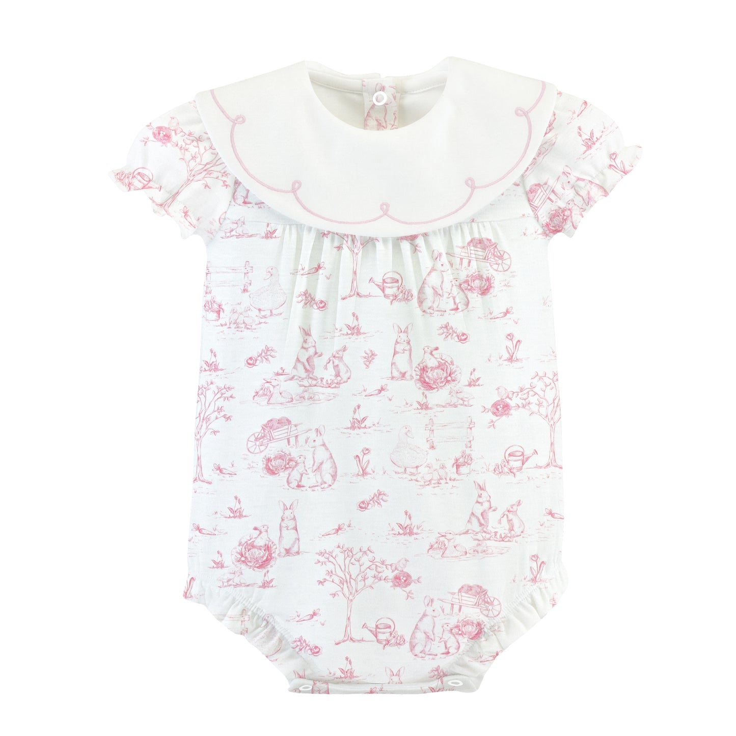 Pink Toile Bunnie Bubble w/Embroidered Collar