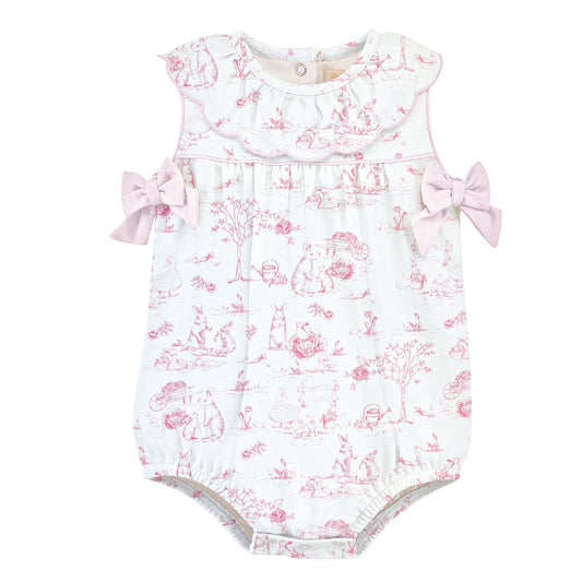 Pink Bunnies Toile Bubble w/Collar + Bows
