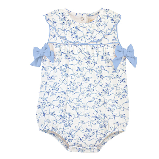 Blue Romantic Toile Bubble w/Collar + Bows