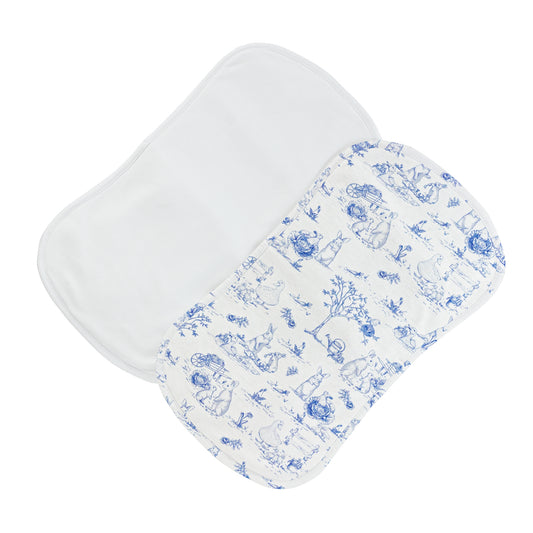 Blue Toile Bunnies Burp Cloth Set