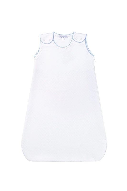 Basket Weave Quilted Baby Sack | Blue Picot Trim