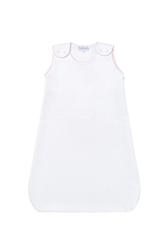 Basket Weave Quilted Baby Sack | Pink Picot Trim