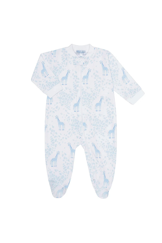 Blue Giraffe Print Zipper Footie