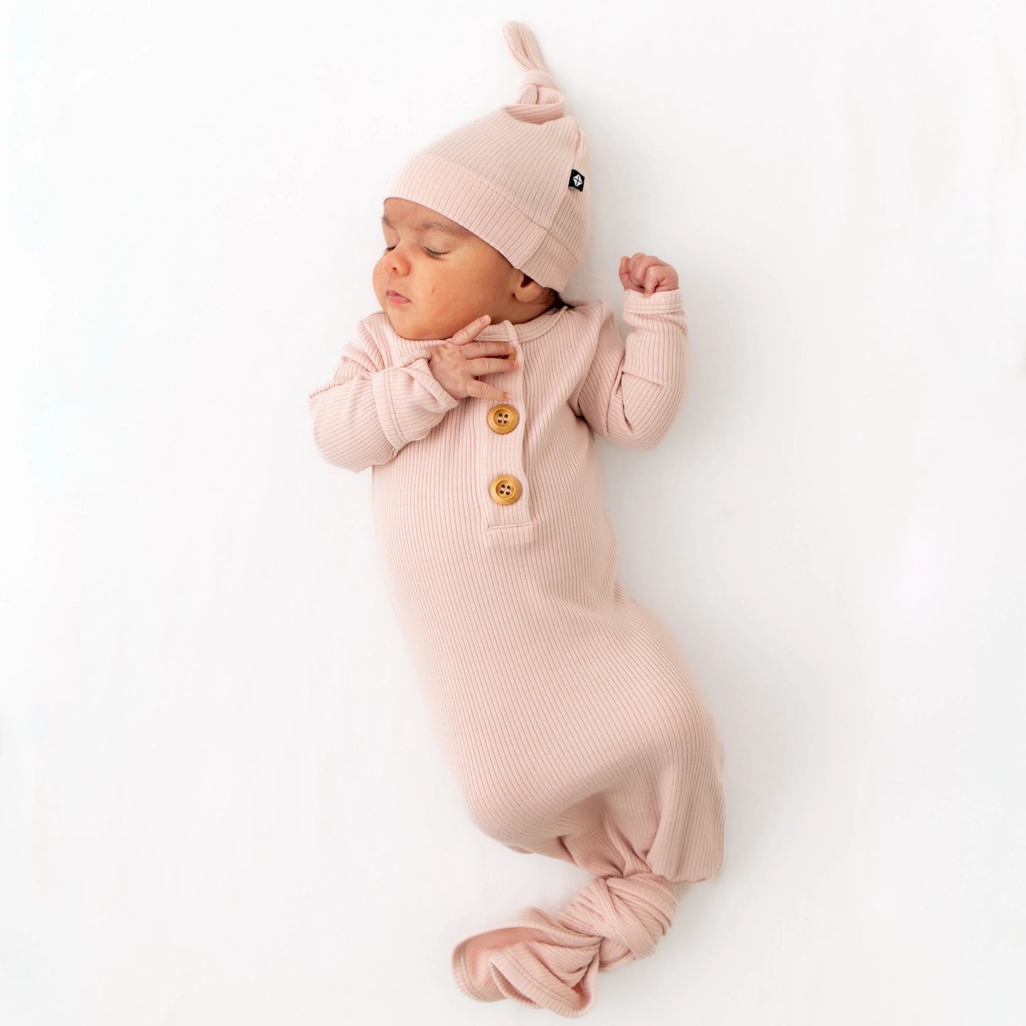 Ribbed Knotted Gown with Hat Set | Blush
