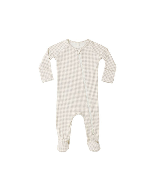 Bamboo Zip Footie | Oat Gingham