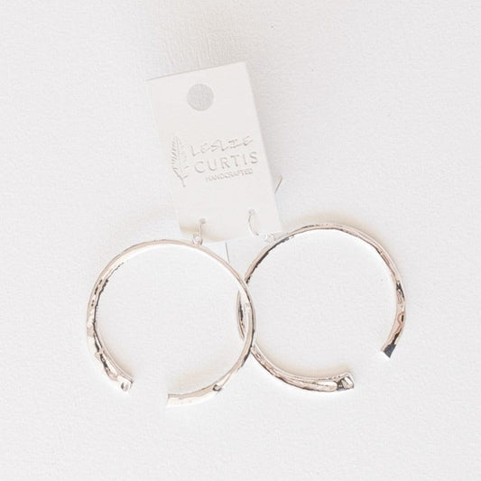 Clayton Hammered Open Circle Silver Hoop 1.5"