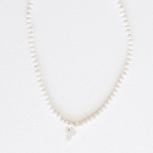 Collins - Creamy Beaded Cross Necklace, 18"