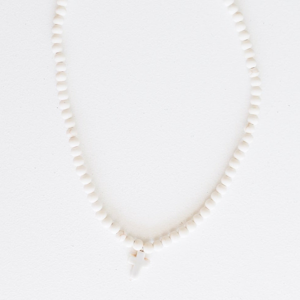 Collins - Creamy Beaded Cross Necklace, 18"