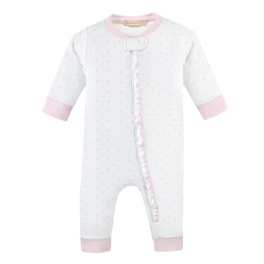 Pink Dots Zipped Coverall w/Ruffles