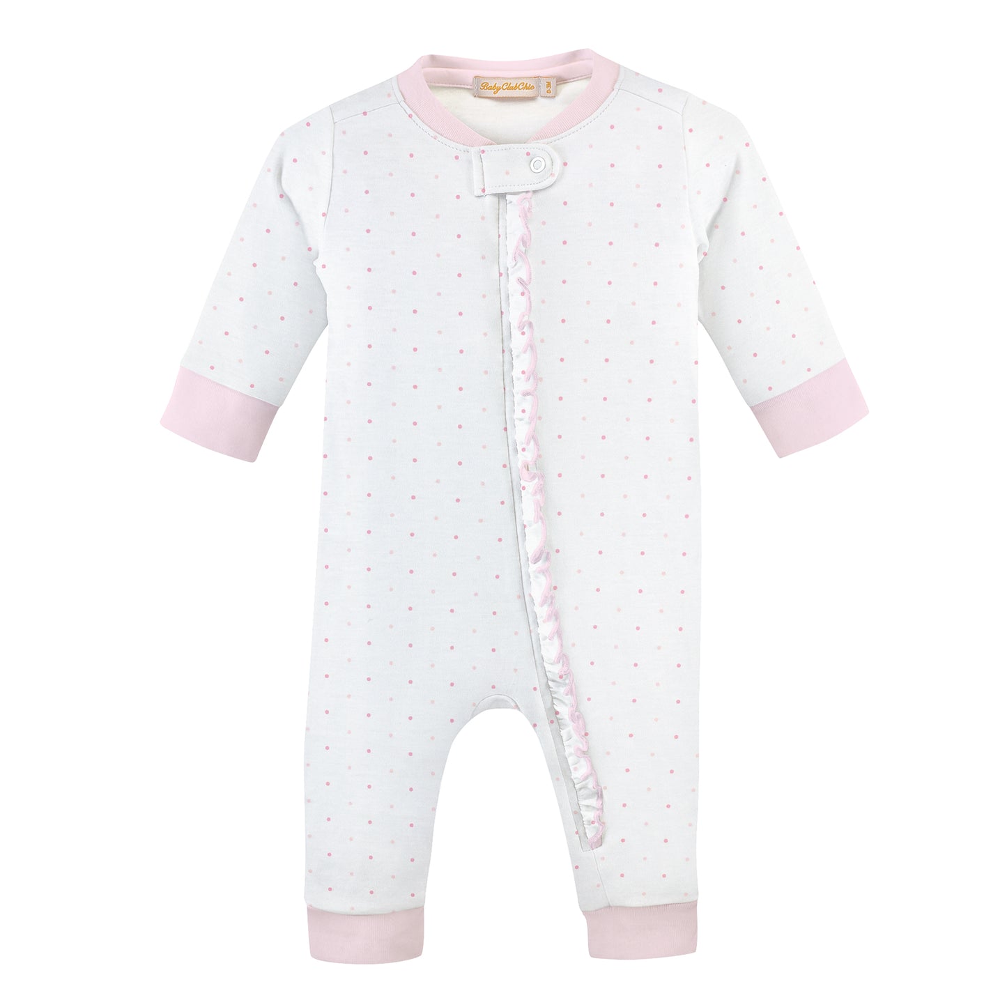 Pink Dots Zipped Coverall w/Ruffles