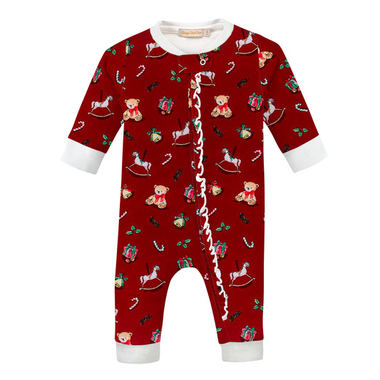 Joyful Christmas Zipped Coverall w/Ruffle