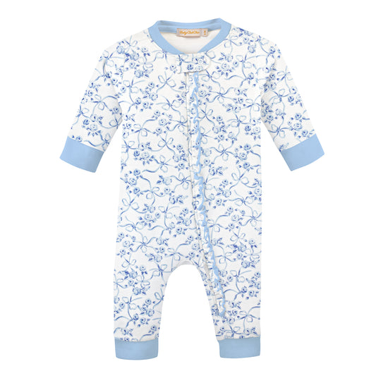 Blue Romantic Toile Zipped Coverall w/Ruffles