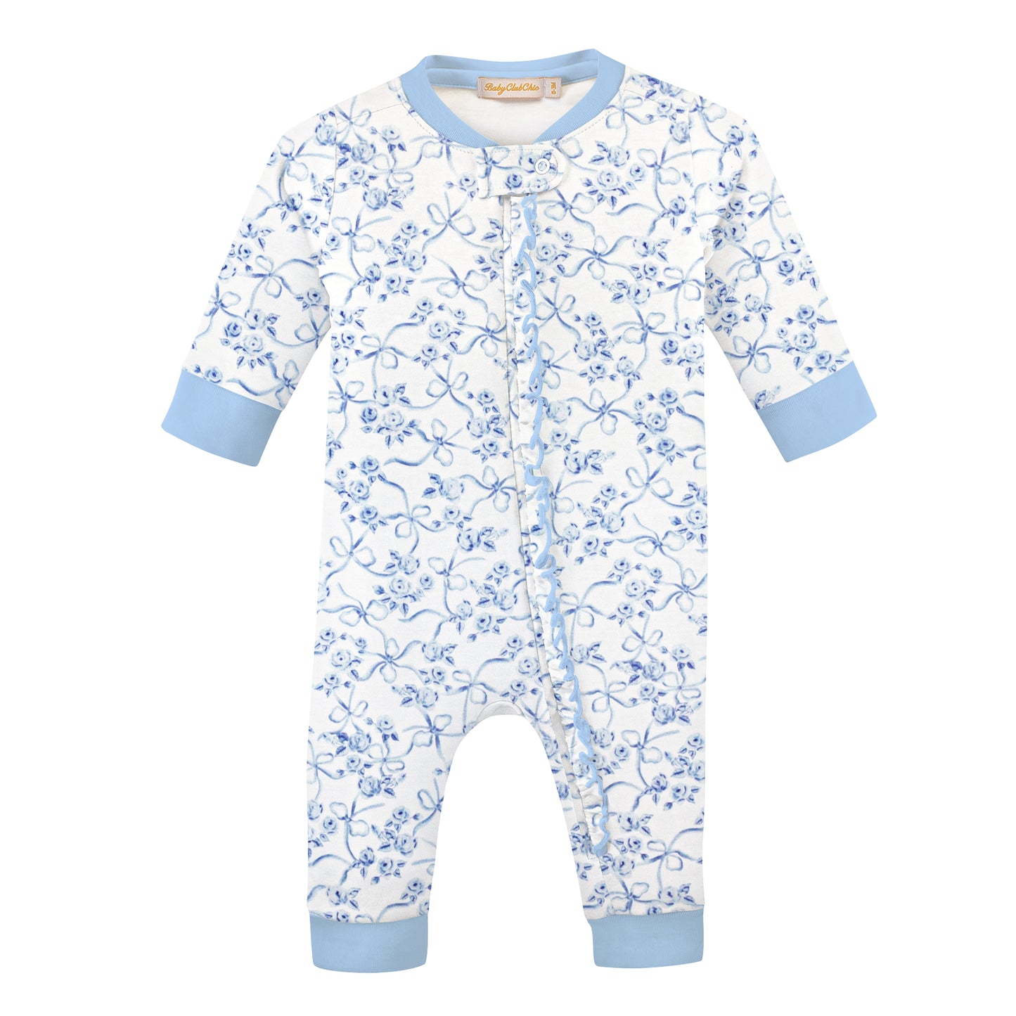 Blue Romantic Toile Zipped Coverall w/Ruffles