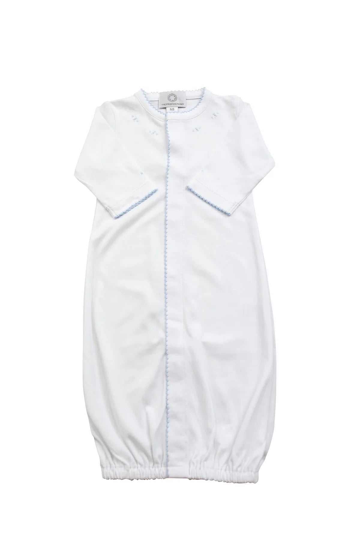 Proper Pima Converter Gown | White w/Blue Stitch Trim