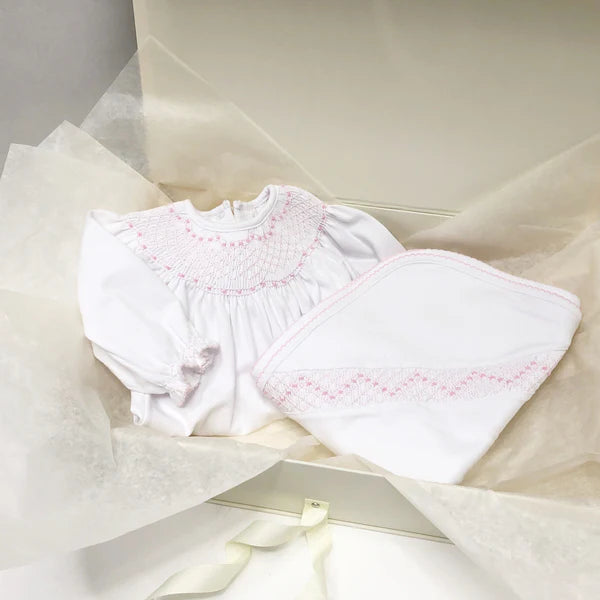 Sweetly Smocked Blessing Blanket | Pink
