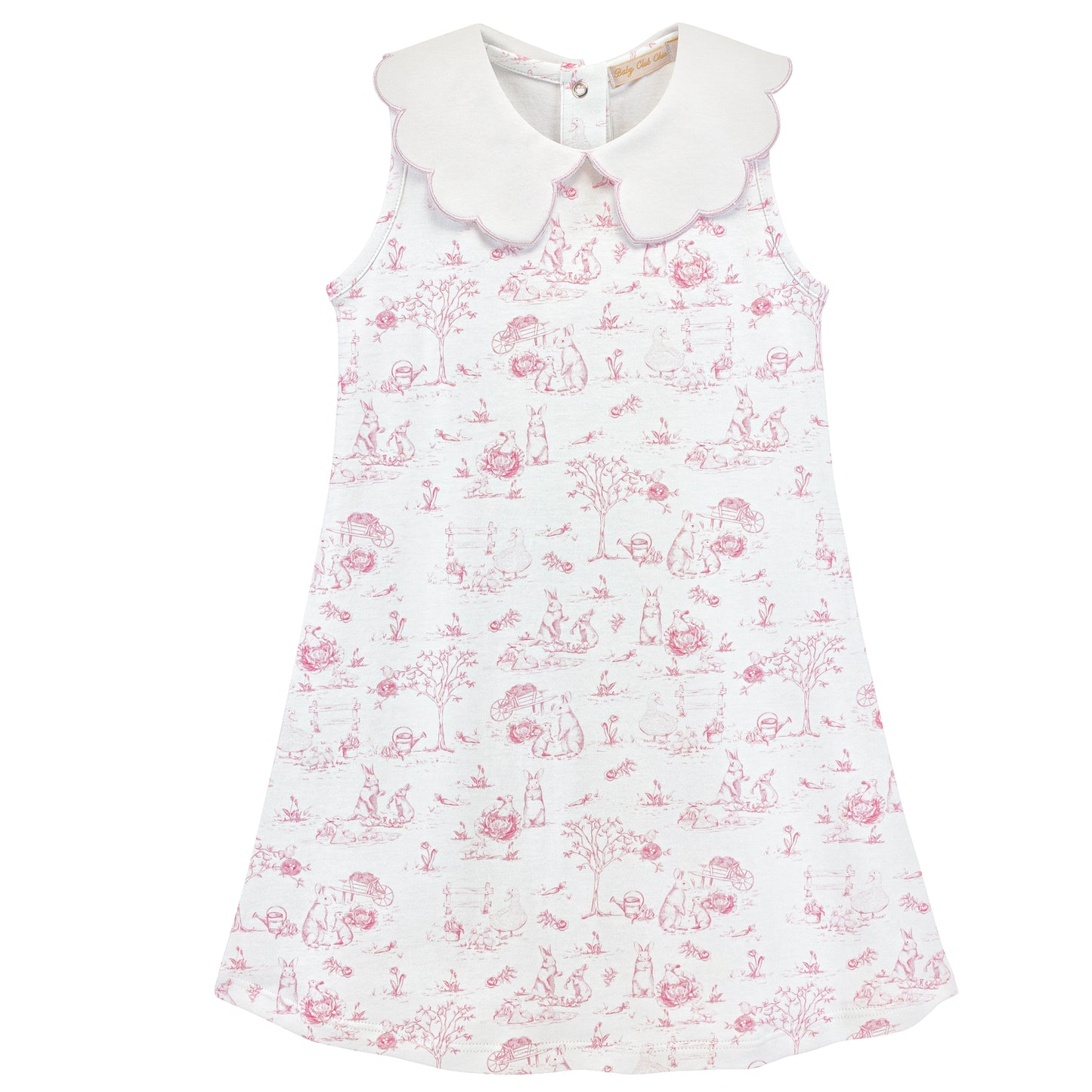 Pink Toile Bunnies Dress w/Scalloped Collar