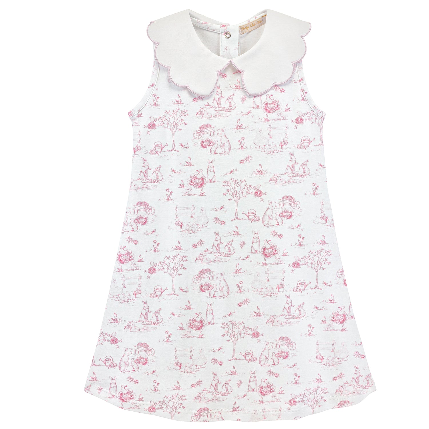 Printed Collared Dress -Pink Bunny Toile Printed Collared Dress -Pink Bunny Toile