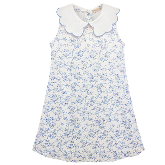 Blue Romantic Toile Dress w/Scalloped Collar