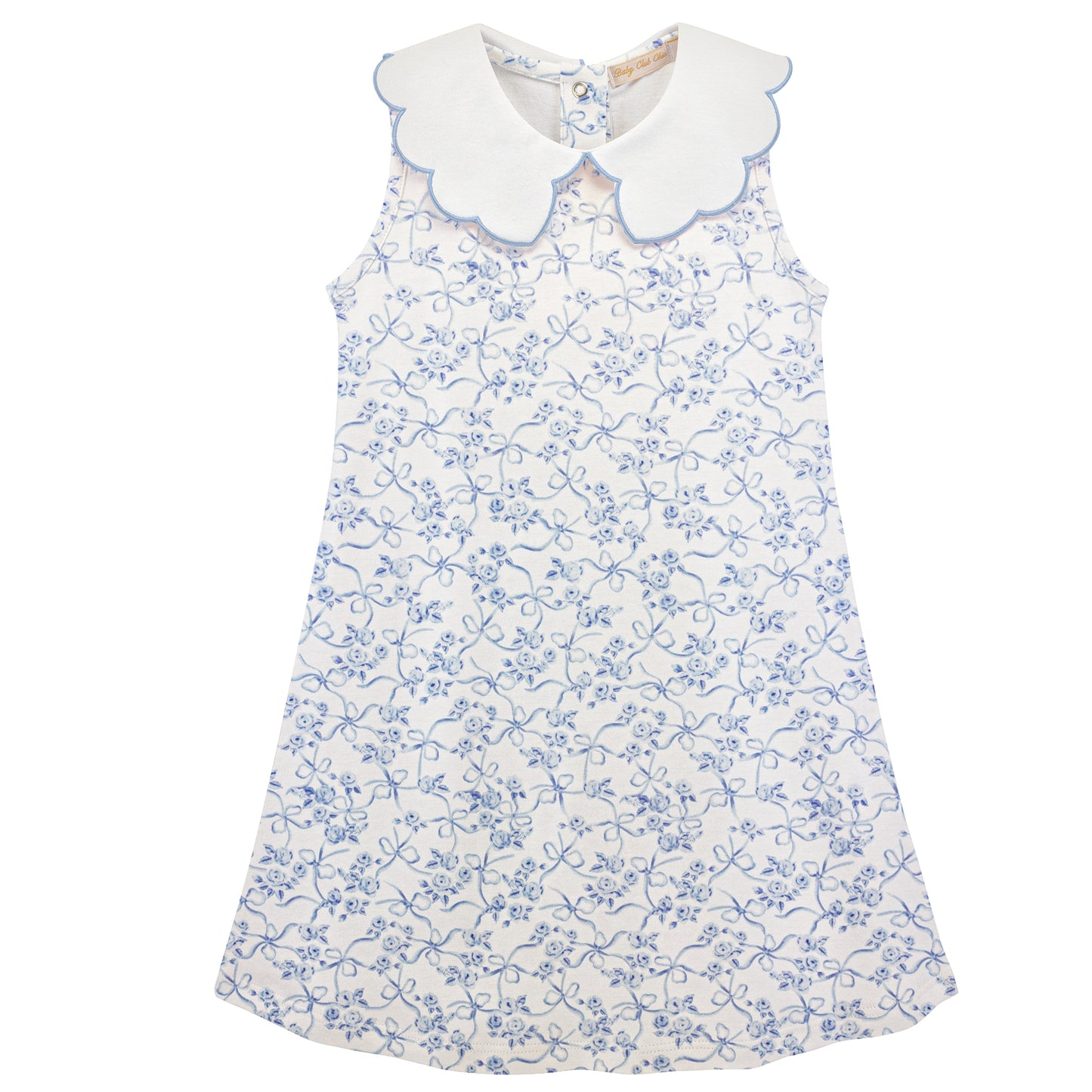 Blue Romantic Toile Dress w/Scalloped Collar