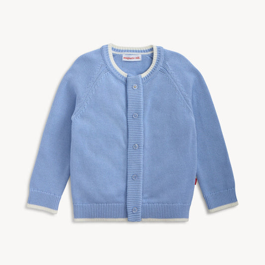 Crew Neck Cardigan w/Tipping | Light Blue