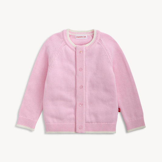 Crew Neck Cardigan w/ Tipping | Pink