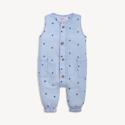 Seersucker Stripe Stars Sleveless Pant Romper
