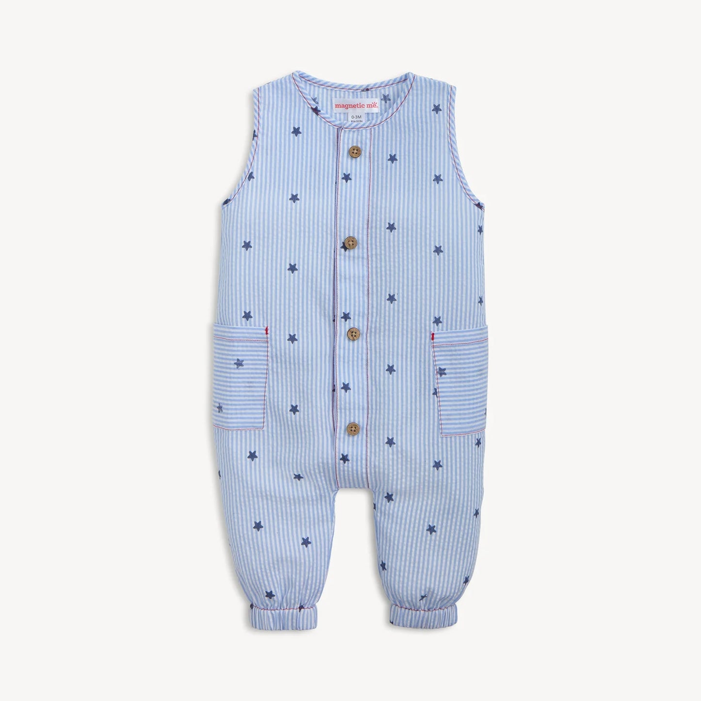Seersucker Stripe Stars Sleveless Pant Romper