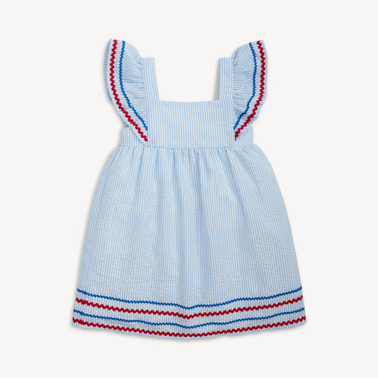 Seersucker Stripe Flutter Sleeve Dress