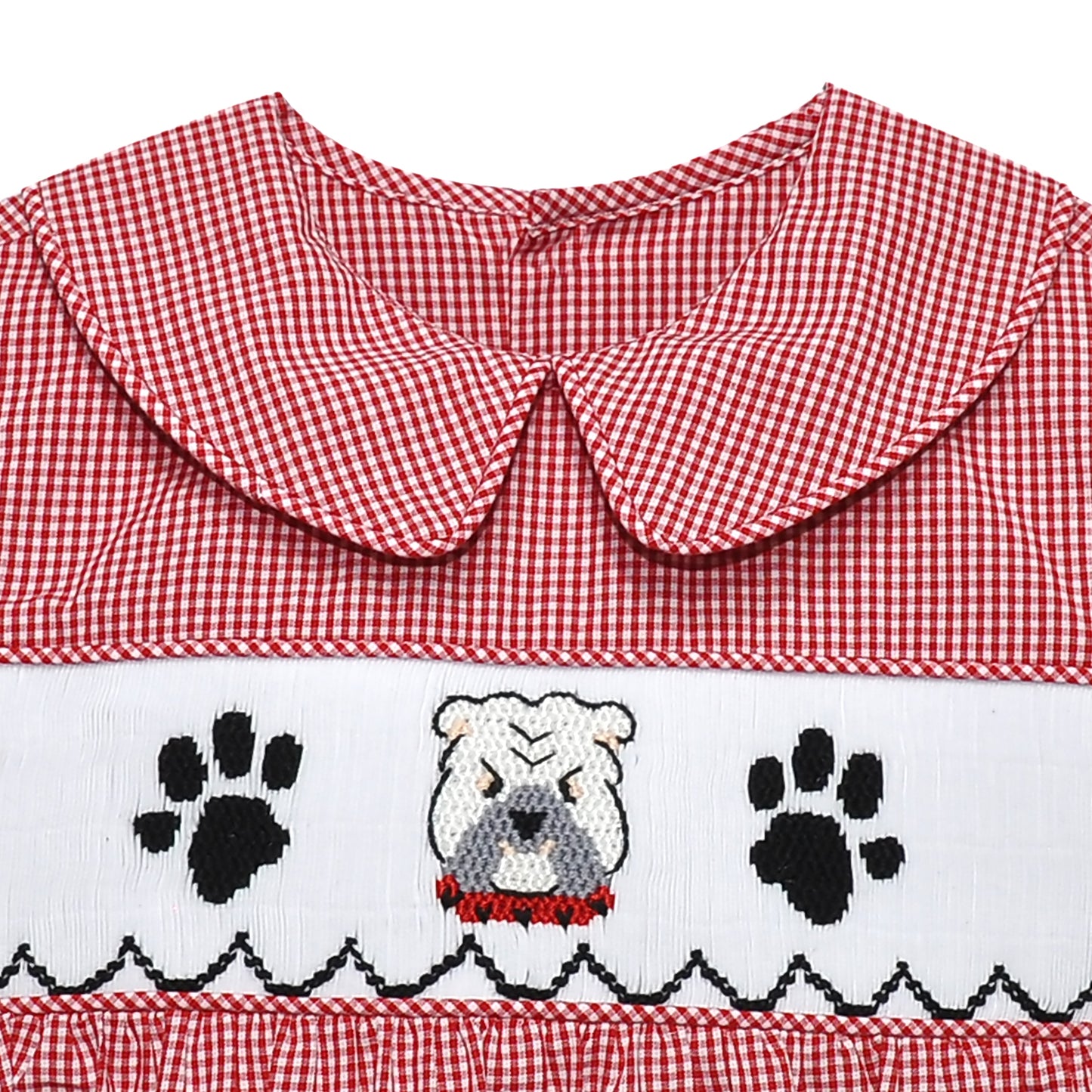 Bulldog Smocked Boys Bubble | Red/Black