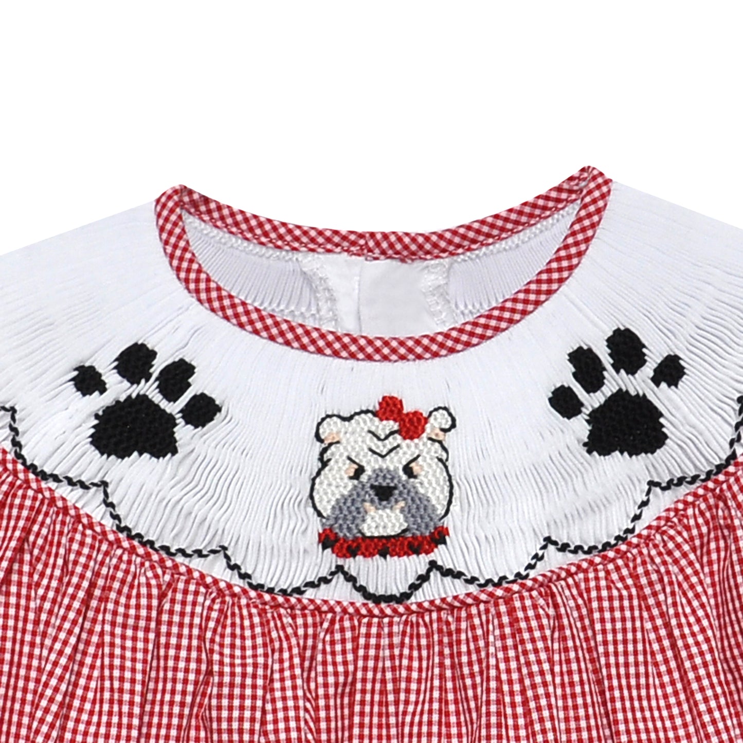 Bulldog Smocked Girls Bubble | Red/Black