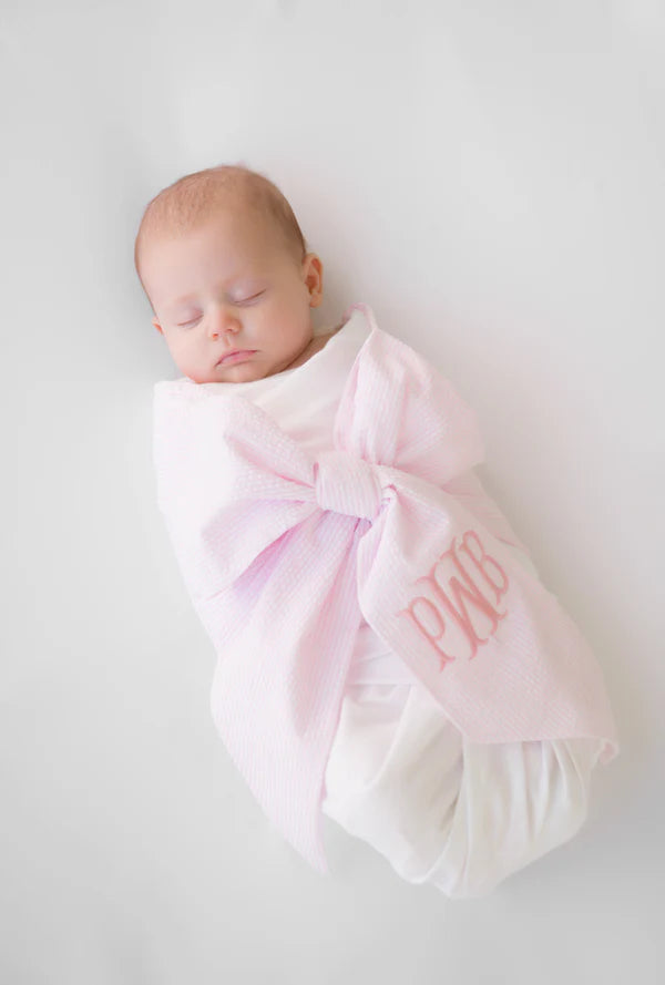 Bow Swaddle | Seersucker Pink