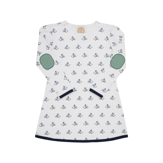 Eleanor's Elbow Patch Dress - Pony Portrait With Gallatin Green Elbow Patches & Nantucket Navy Trim