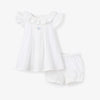 Swiss Dot Pintucked Dress w/ Rose Embroidery