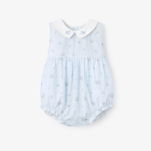 Blue English Rose Embroidered Collar Bubble