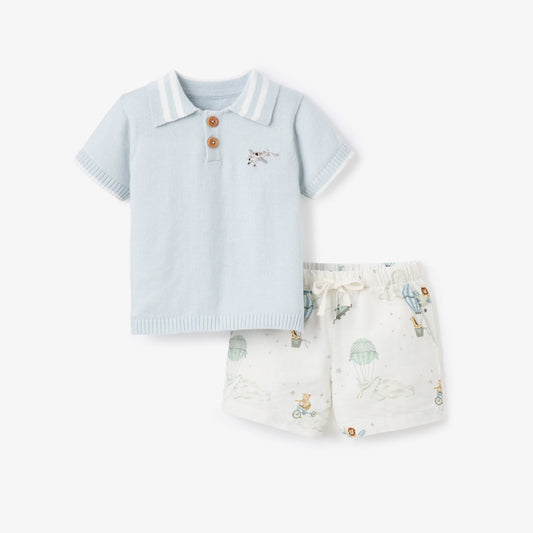 Up & Away Knit Polo Shirt + Printed Oxford Shorts